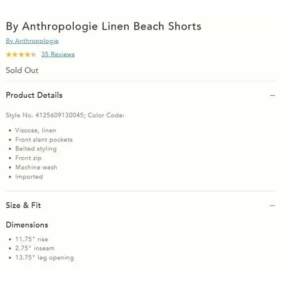 By Anthropologie Linen City Beach Belted Linen Viscose Shorts in Pearl L NWT $98 - Picture 7 of 8